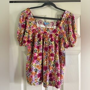 Draper James RSVP Blouse Women’s Size S Floral Puff Sleeve Square Neck Lined NWT